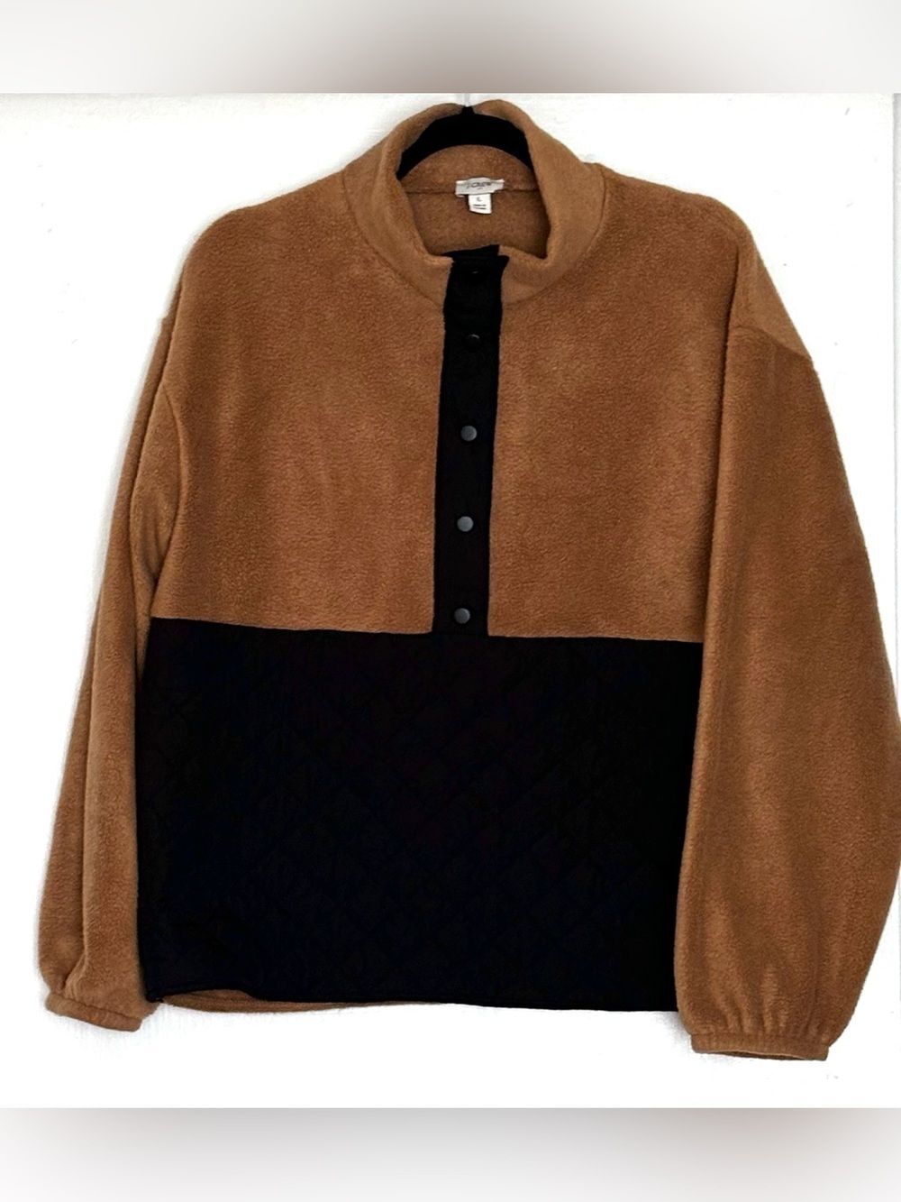 J.Crew Factory Quilted Sherpa Half-Zip Snap Pullover Brown Size L